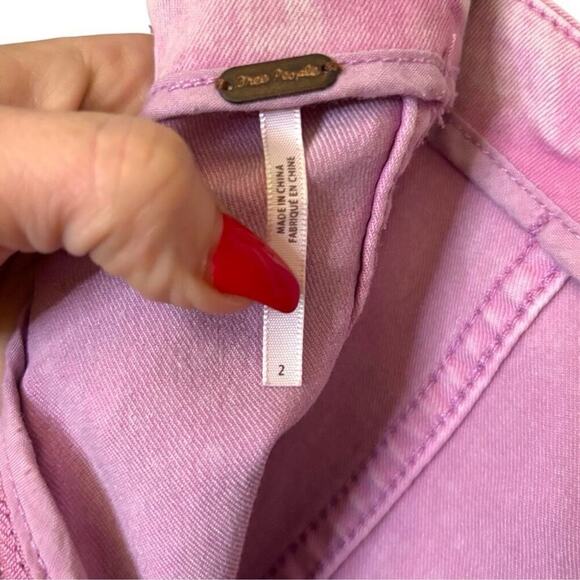 Free People Pink Acid Wash Denim Mini Skirt Size 2 High Rise Modern Femme - Picture 6 of 6